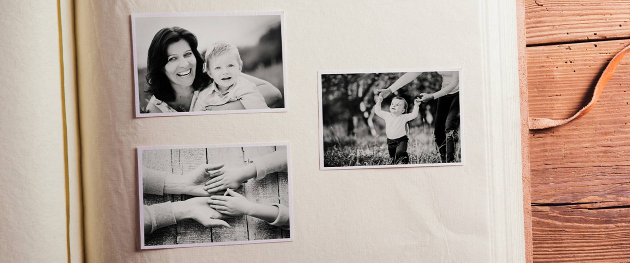photo album featuring photos of a mom and child
