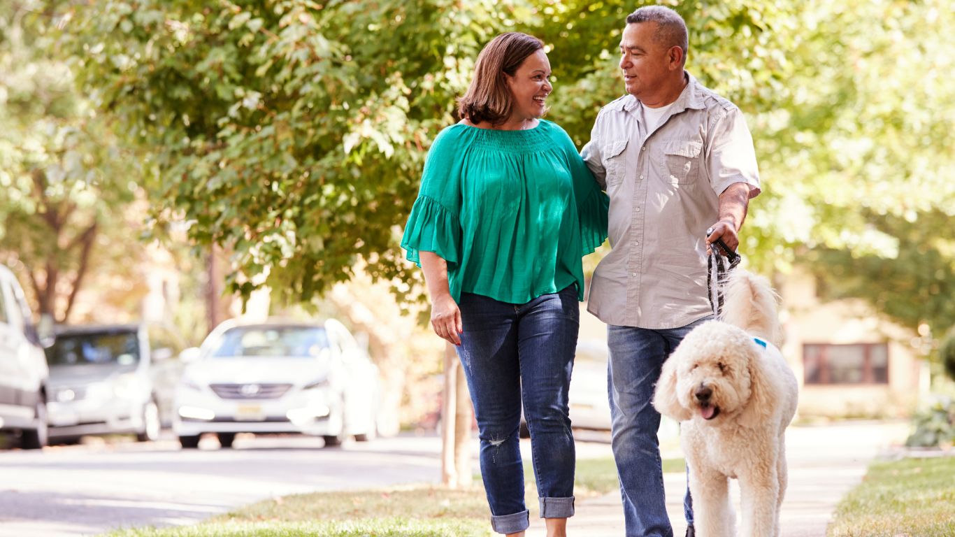 Blog Images (98) Senior couple going on a walk with their dog